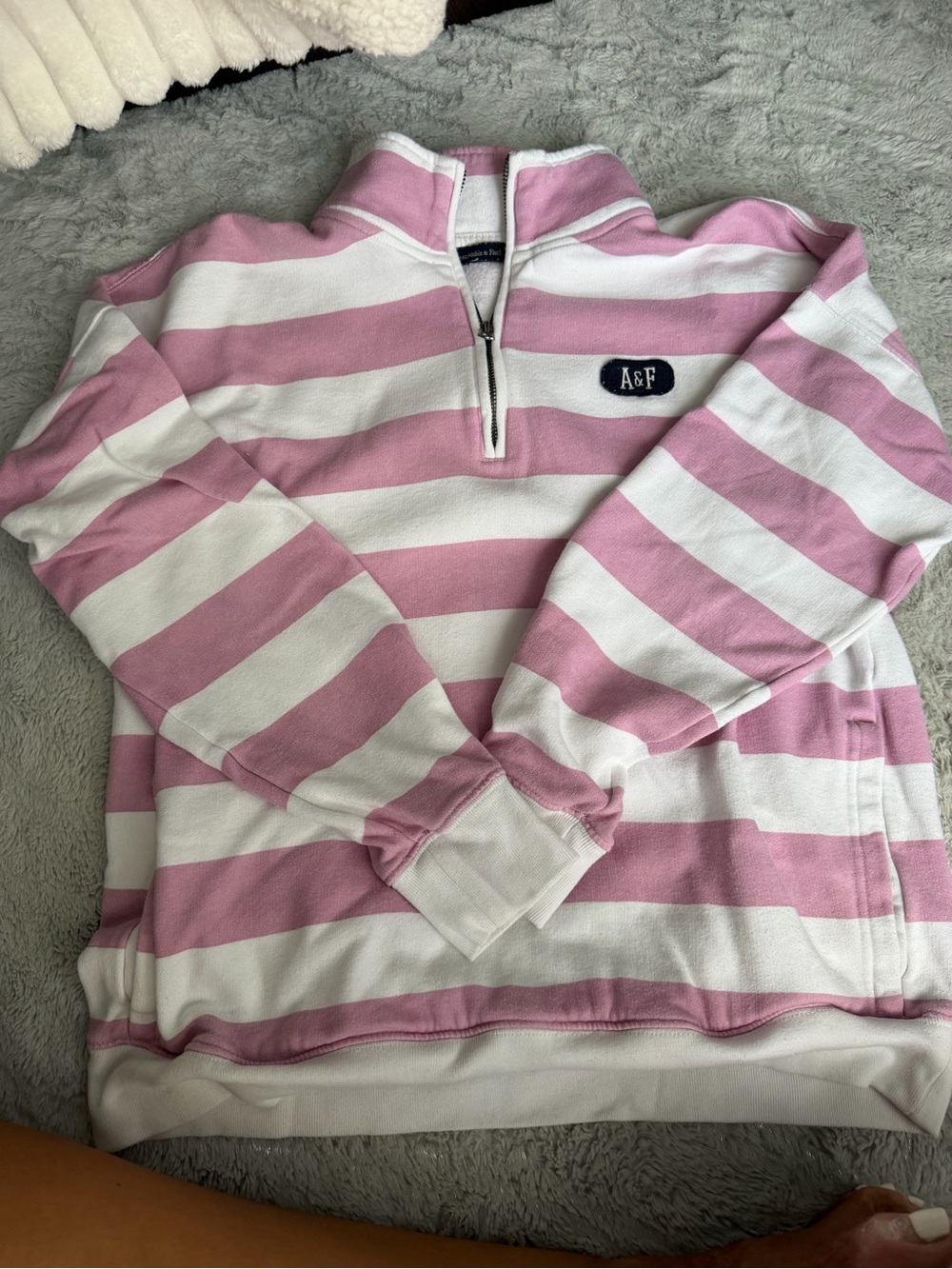Abercrombie & Fitch Pink and White Striped Half-Zip Kids Pajama Top